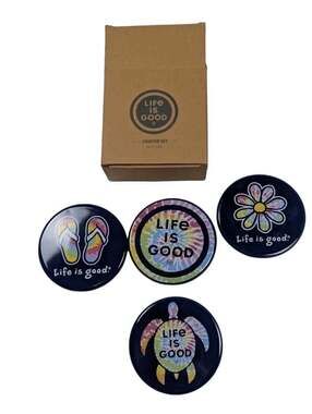 Life is Good Stoneware Coaster Set 4-Pack Tie-Dye New In Box Gift